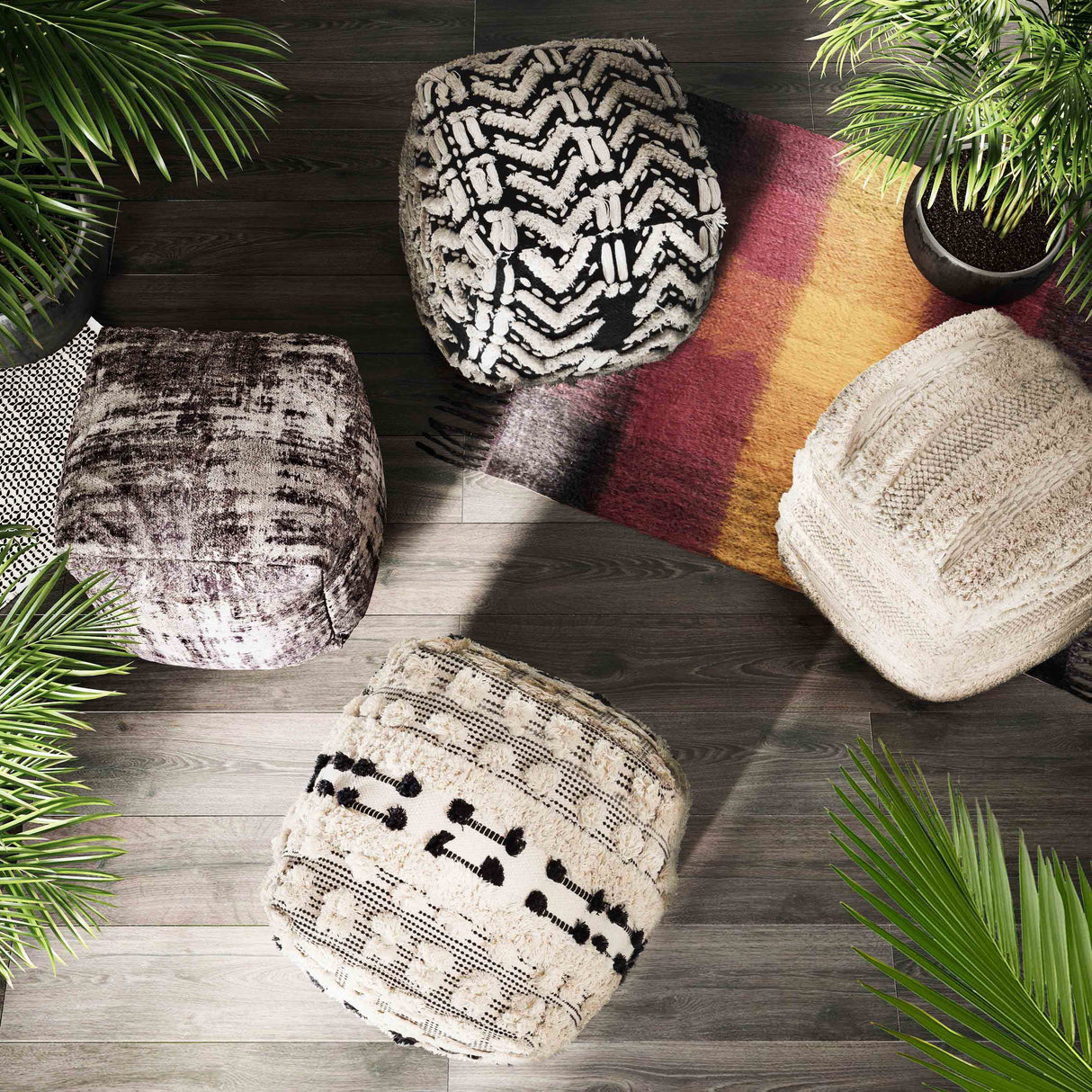 Mariel Black Cotton Pouf by TOV Furniture at Eve Furniture