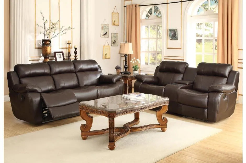 Marille Brown Bonded Leather Reclining Sofa by Homelegance at Eve Furniture