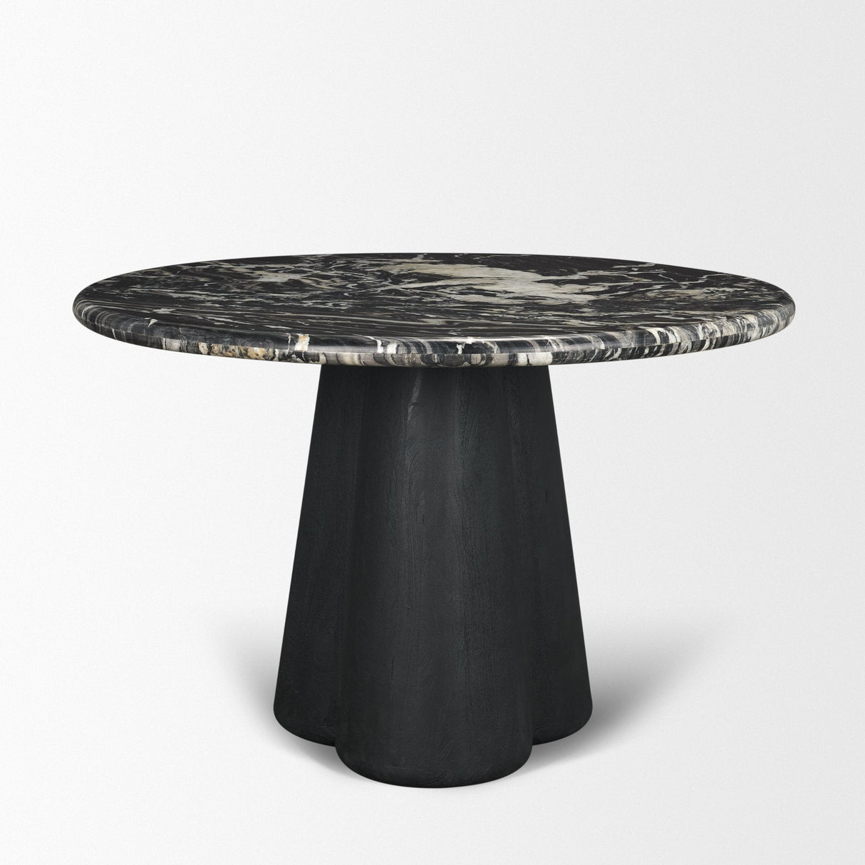 Marilyn Black Forest Marble Black Wood Pedestal Round Dining Table by Mercana at Eve Furniture
