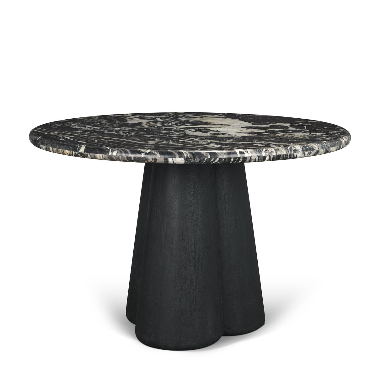 Marilyn Black Forest Marble Black Wood Pedestal Round Dining Table by Mercana at Eve Furniture
