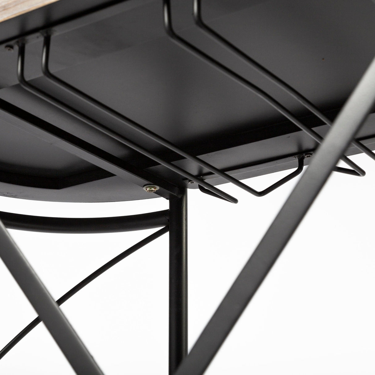Marlon Black Metal Frame Two Tier Shelves w/Stemware holder Bar Cart by Mercana at Eve Furniture