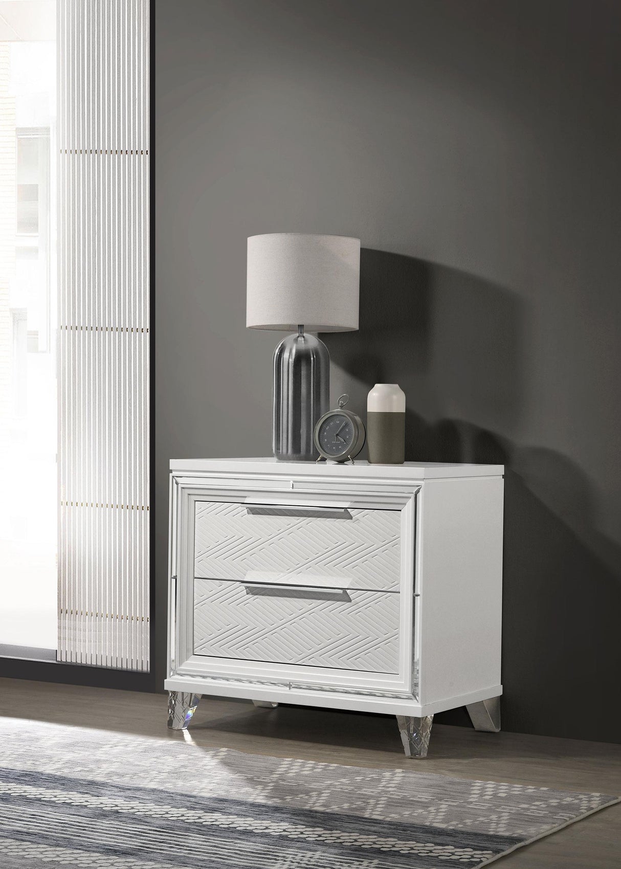 Marmore White 2-drawer Nightstand Bedside Table by Coaster at Eve Furniture