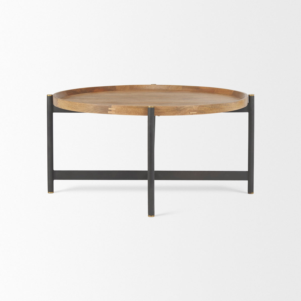 Marquisa 34.25L x 34.25W x 16.5H Small Brown Wood w/ Black Metal Coffee Table by Mercana at Eve Furniture