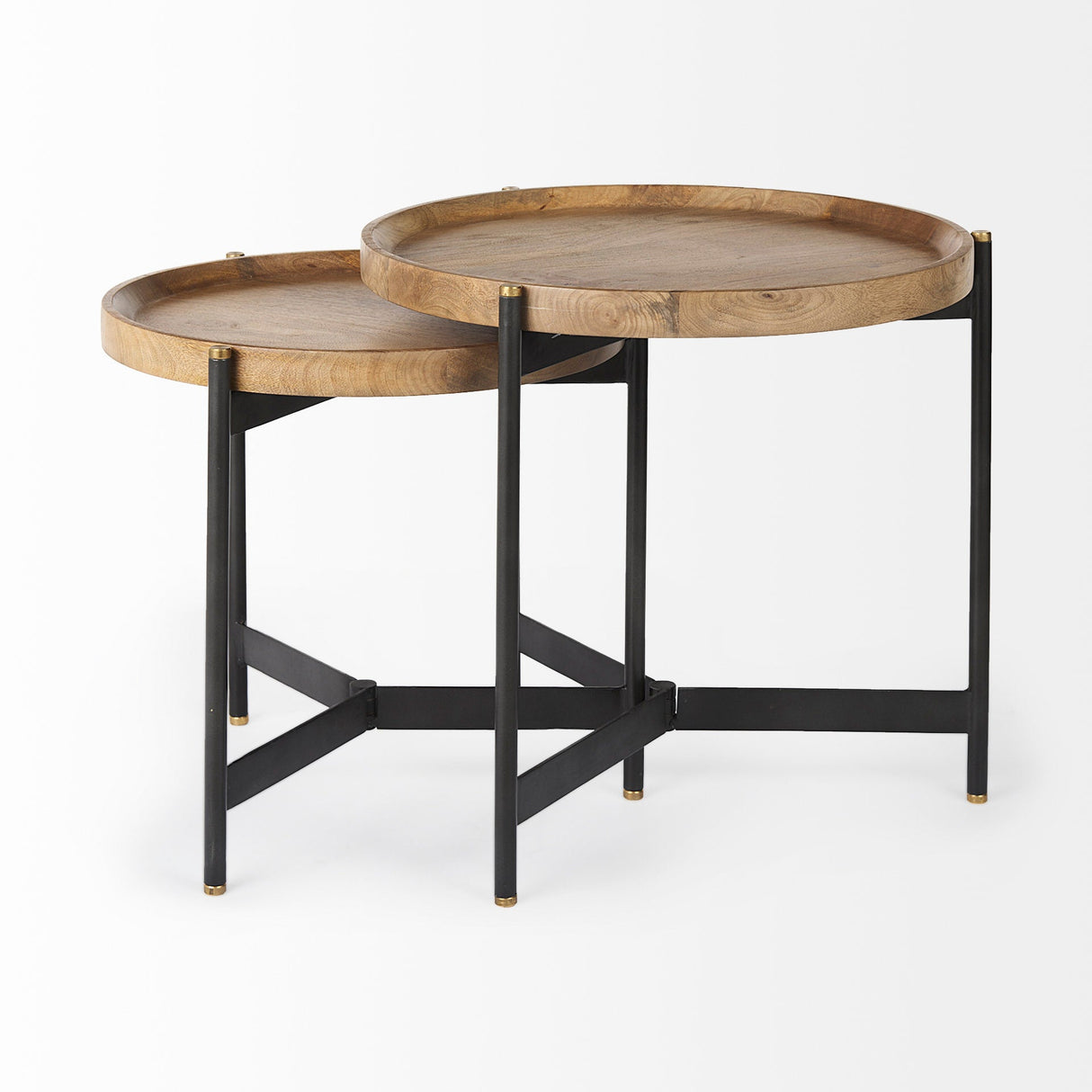 Marquisa (Set of 2) 22.5L x 22.5W x 20.8H Light Brown Wood W/ Black Metal Base Nesting Side Tables by Mercana at Eve Furniture