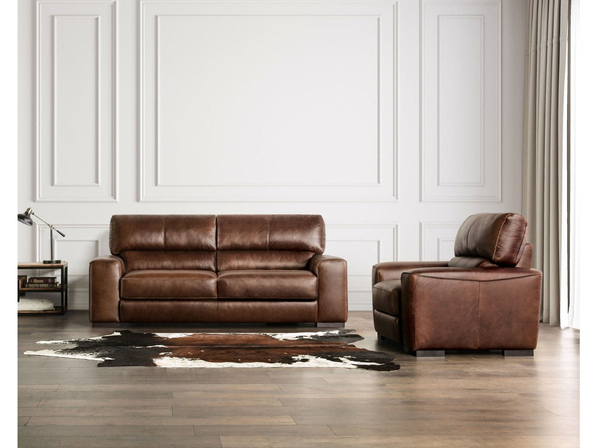 Marsicano Cognac Real Italian Leather Sofa & Loveseat by Furniture of America at Eve Furniture