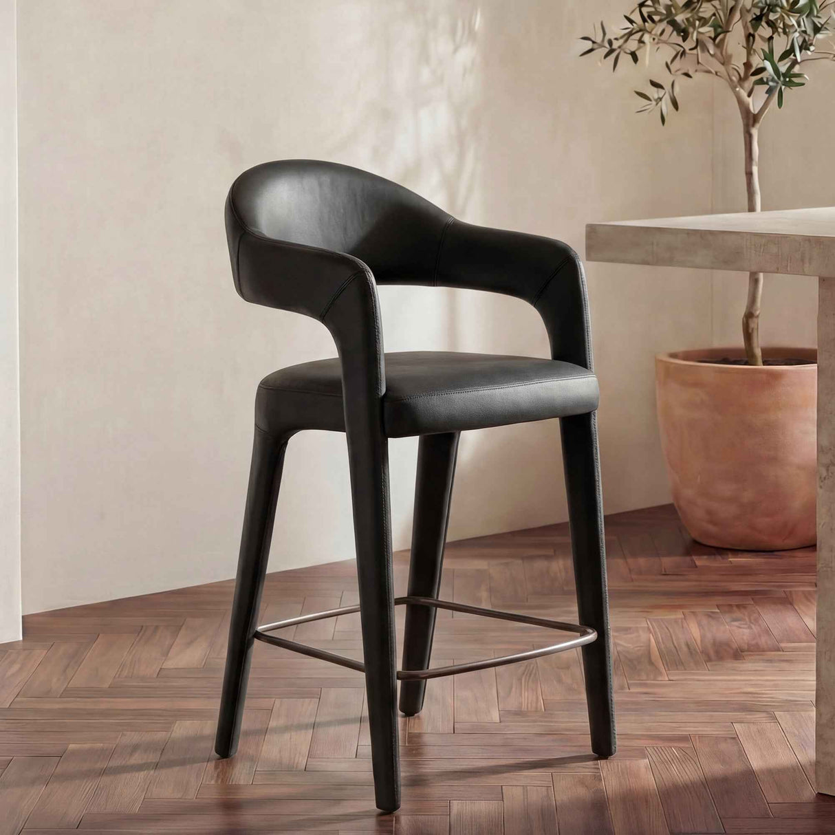 Martens Black Leather Counter Stool by Moe's Home at Eve Furniture