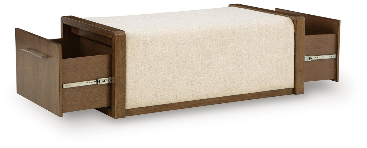 Marxmore Brown/Beige Upholstered Ottoman with Storage by Ashley at Eve Furniture