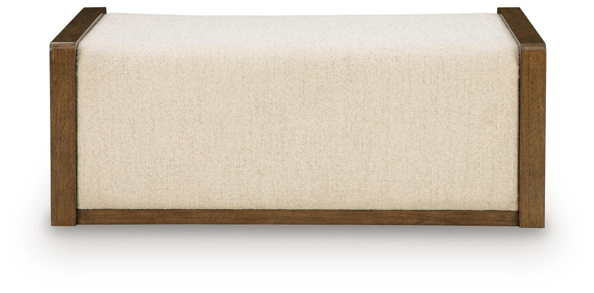 Marxmore Brown/Beige Upholstered Ottoman with Storage by Ashley at Eve Furniture