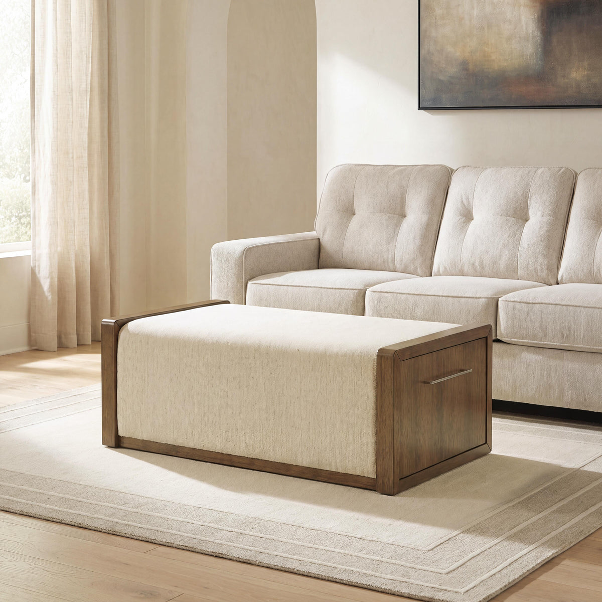 Marxmore Brown/Beige Upholstered Ottoman with Storage by Ashley at Eve Furniture