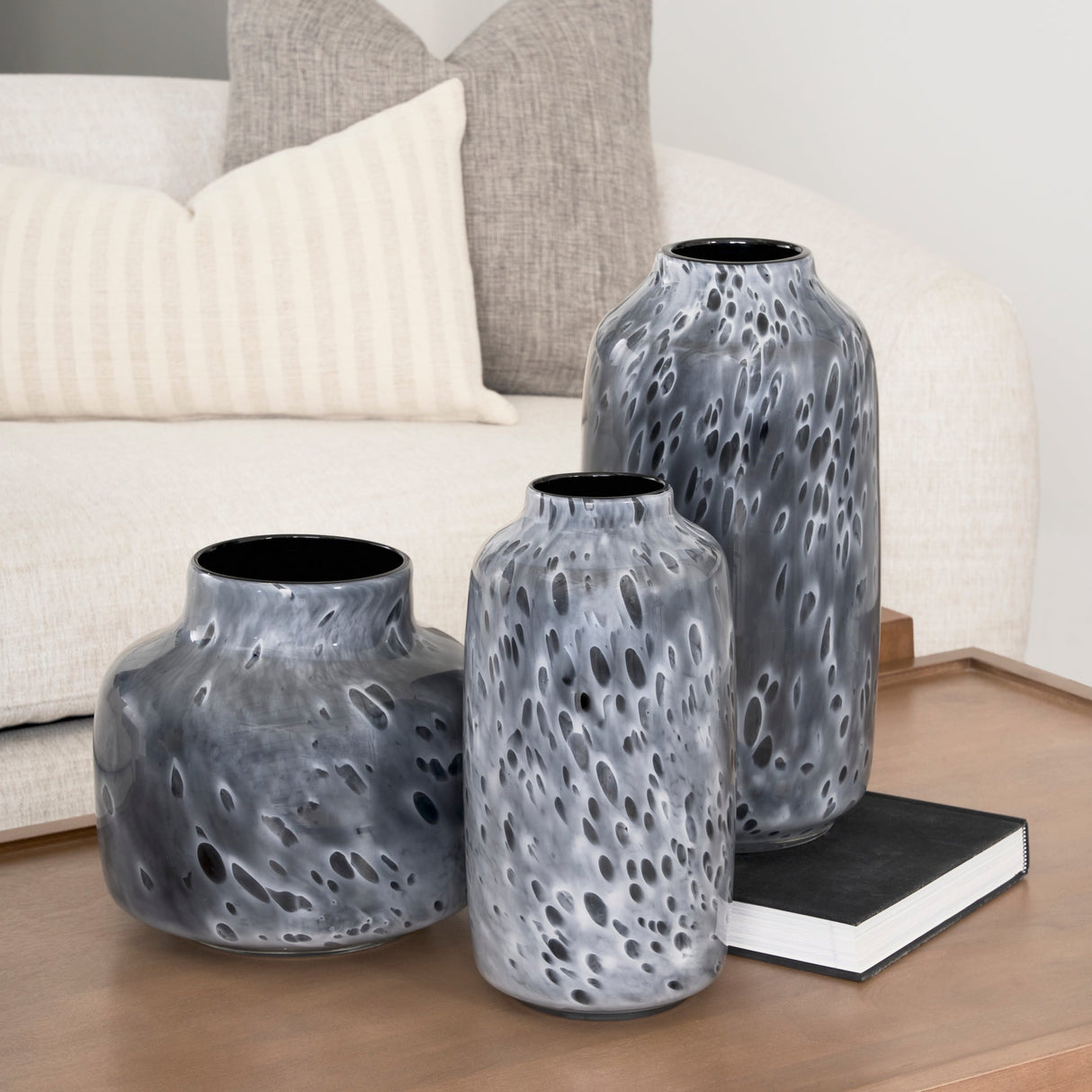 Masai Medium Black Mottled Glass Vase by Mercana at Eve Furniture