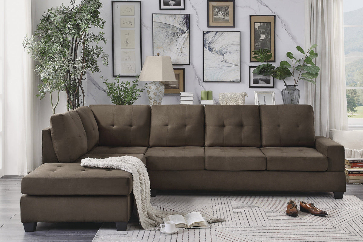 Maston Chocolate 2-Piece Reversible Sectional with Drop-Down Cup Holders by Homelegance at Eve Furniture
