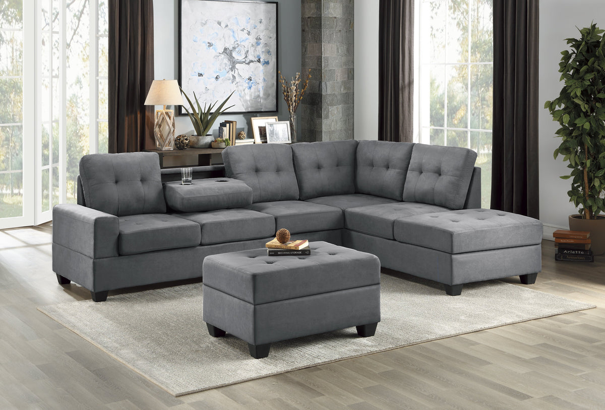 Maston Dark Gray 2-Piece Reversible Sectional with Drop-Down Cup Holders and Storage Ottoman by Homelegance at Eve Furniture
