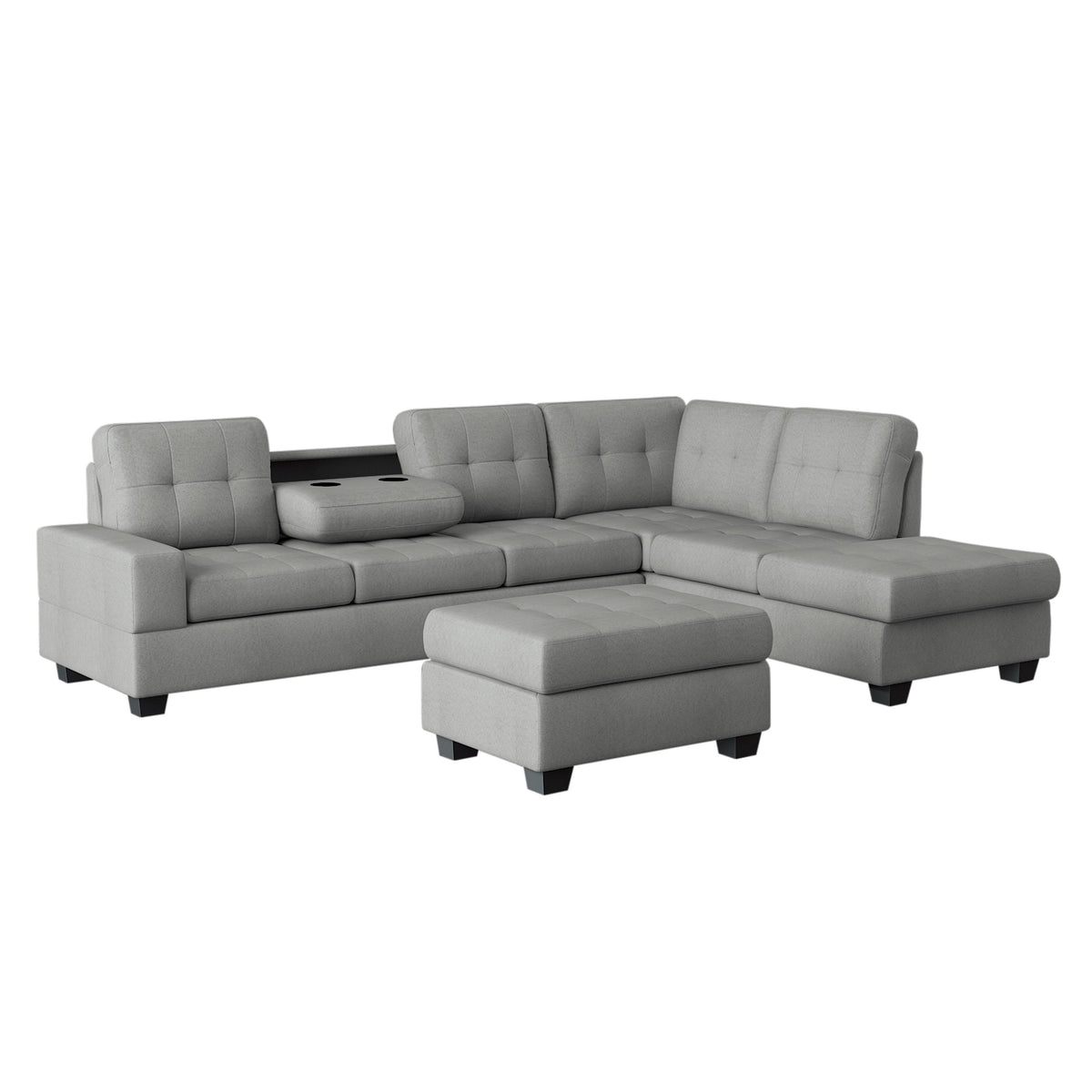 Maston Gray 2-Piece Reversible Sectional with Drop-Down Cup Holders and Storage Ottoman by Homelegance at Eve Furniture