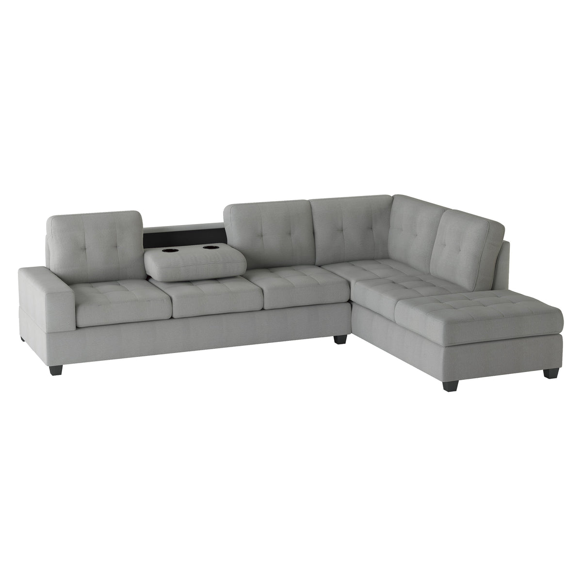 Maston Gray 2-Piece Reversible Sectional with Drop-Down Cup Holders and Storage Ottoman by Homelegance at Eve Furniture