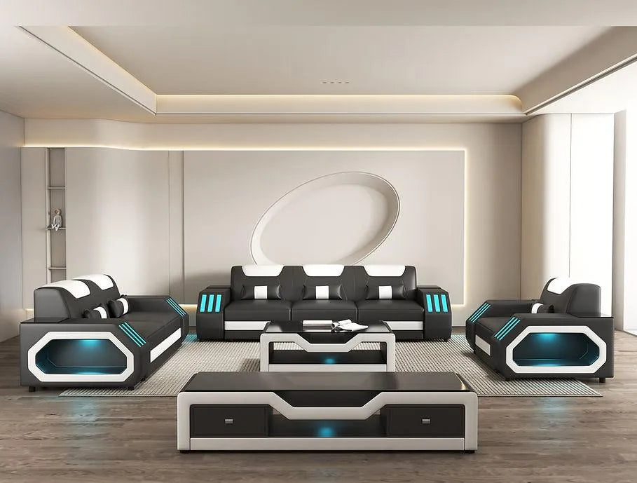 Matrix Black/White Italian Leather Living Room Set by New Era Innovations at Eve Furniture