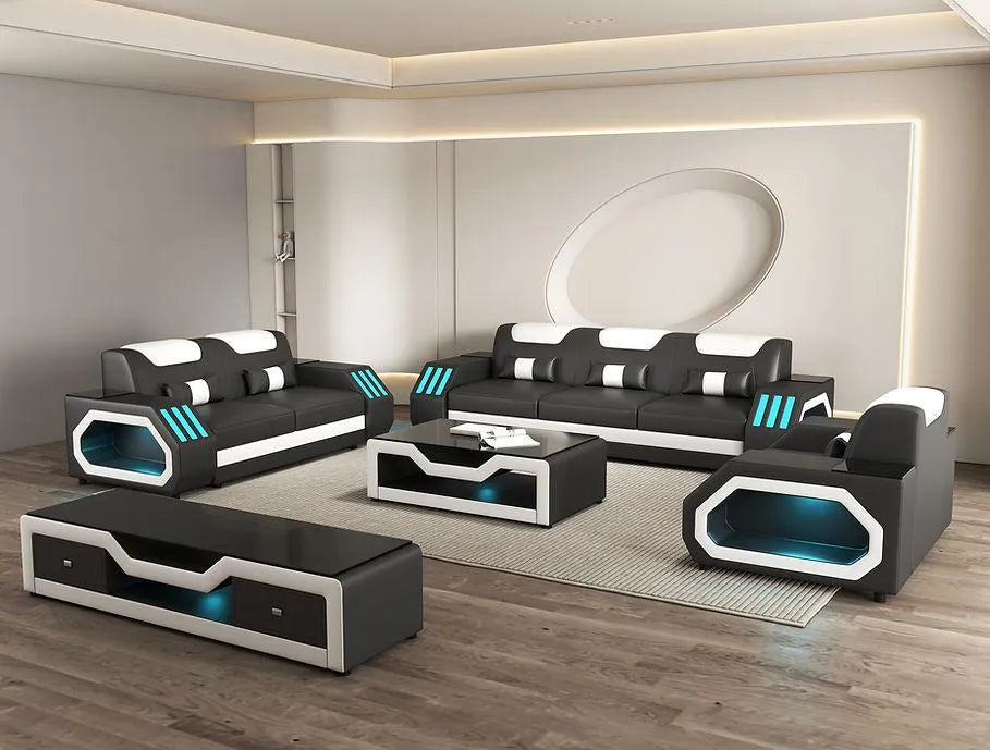 Matrix Black/White Italian Leather Living Room Set by New Era Innovations at Eve Furniture