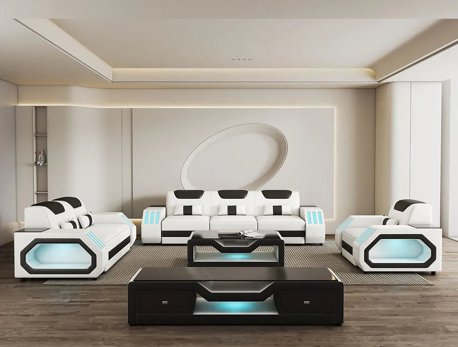 Matrix White/Black Italian Leather Living Room Set by New Era Innovations at Eve Furniture