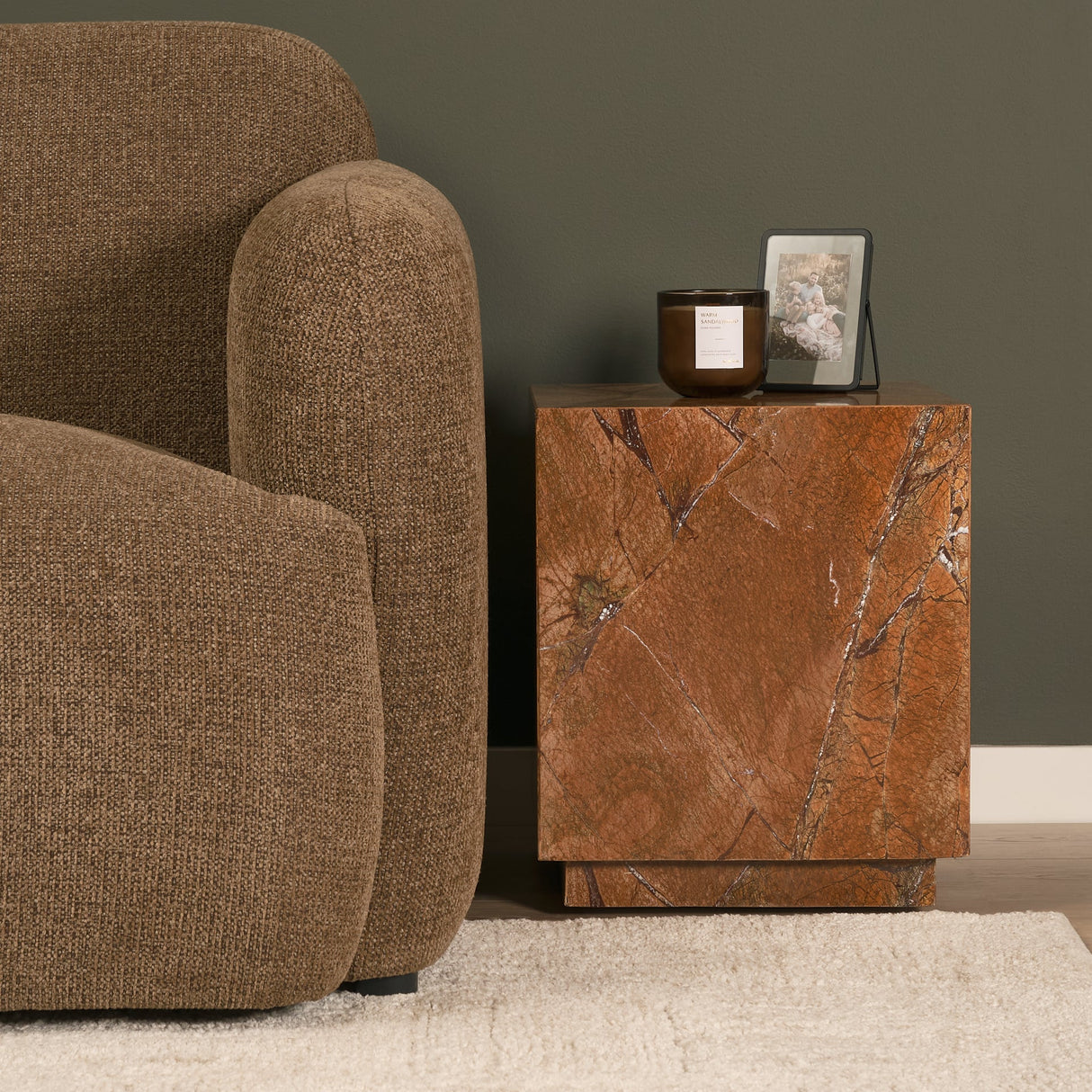 Matteo Solid Rainforest Rust Marble Square Side Table by Mercana at Eve Furniture