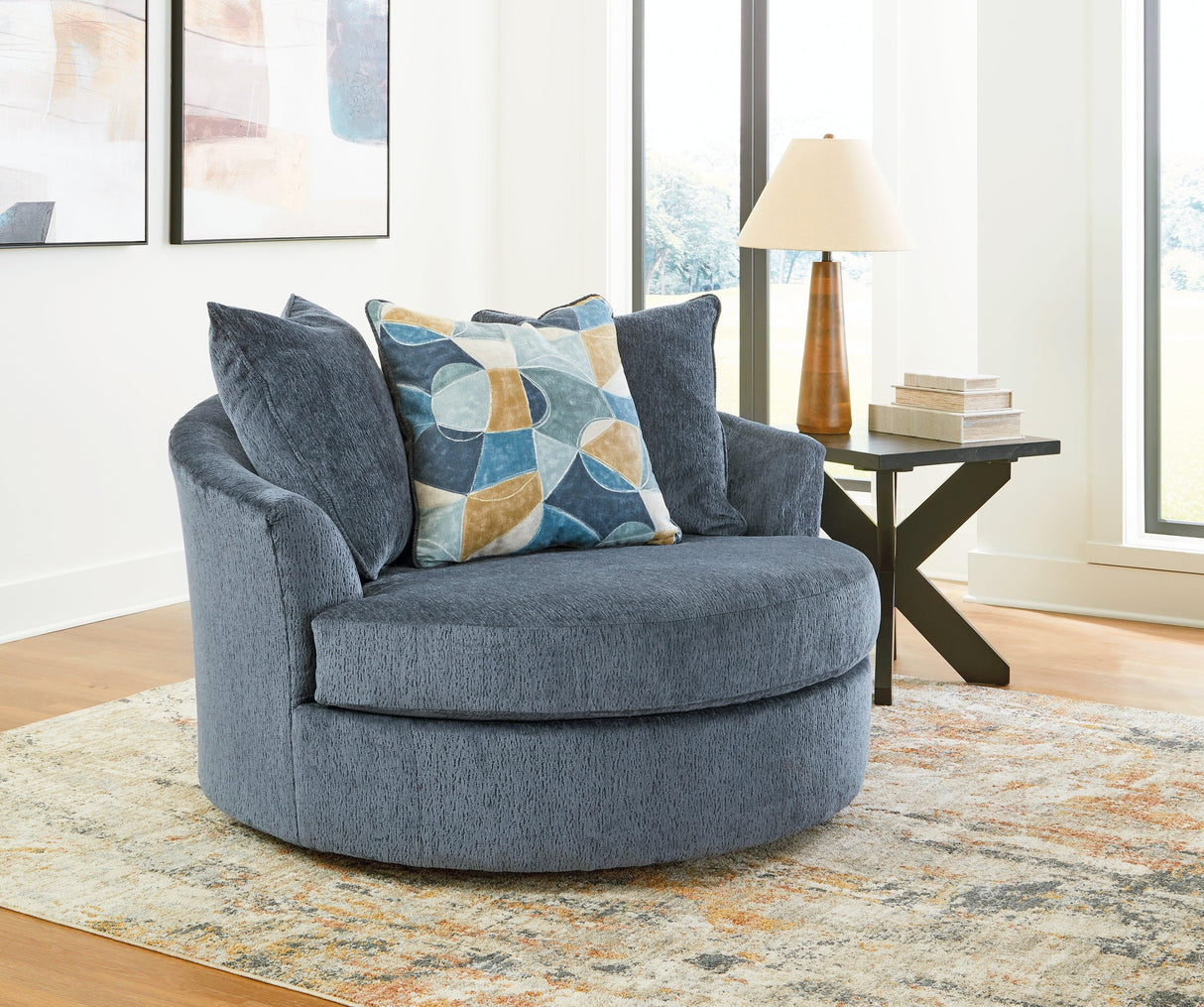 Maxon Place Navy Oversized Swivel Accent Chair by Ashley at Eve Furniture