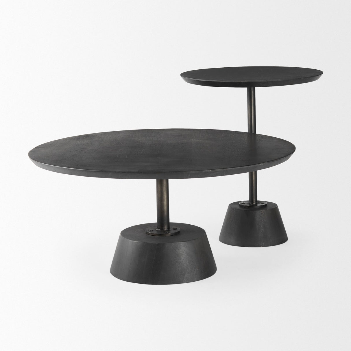 Maxwell 20" Round Dark Brown Wood w/ Black Metal Pedestal Side Table by Mercana at Eve Furniture