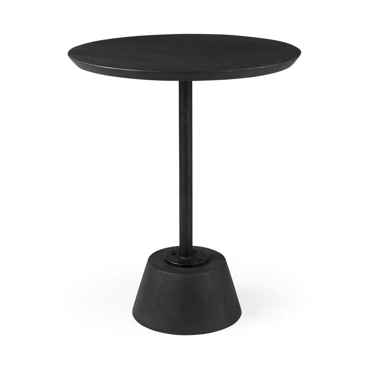 Maxwell 20" Round Dark Brown Wood w/ Black Metal Pedestal Side Table by Mercana at Eve Furniture