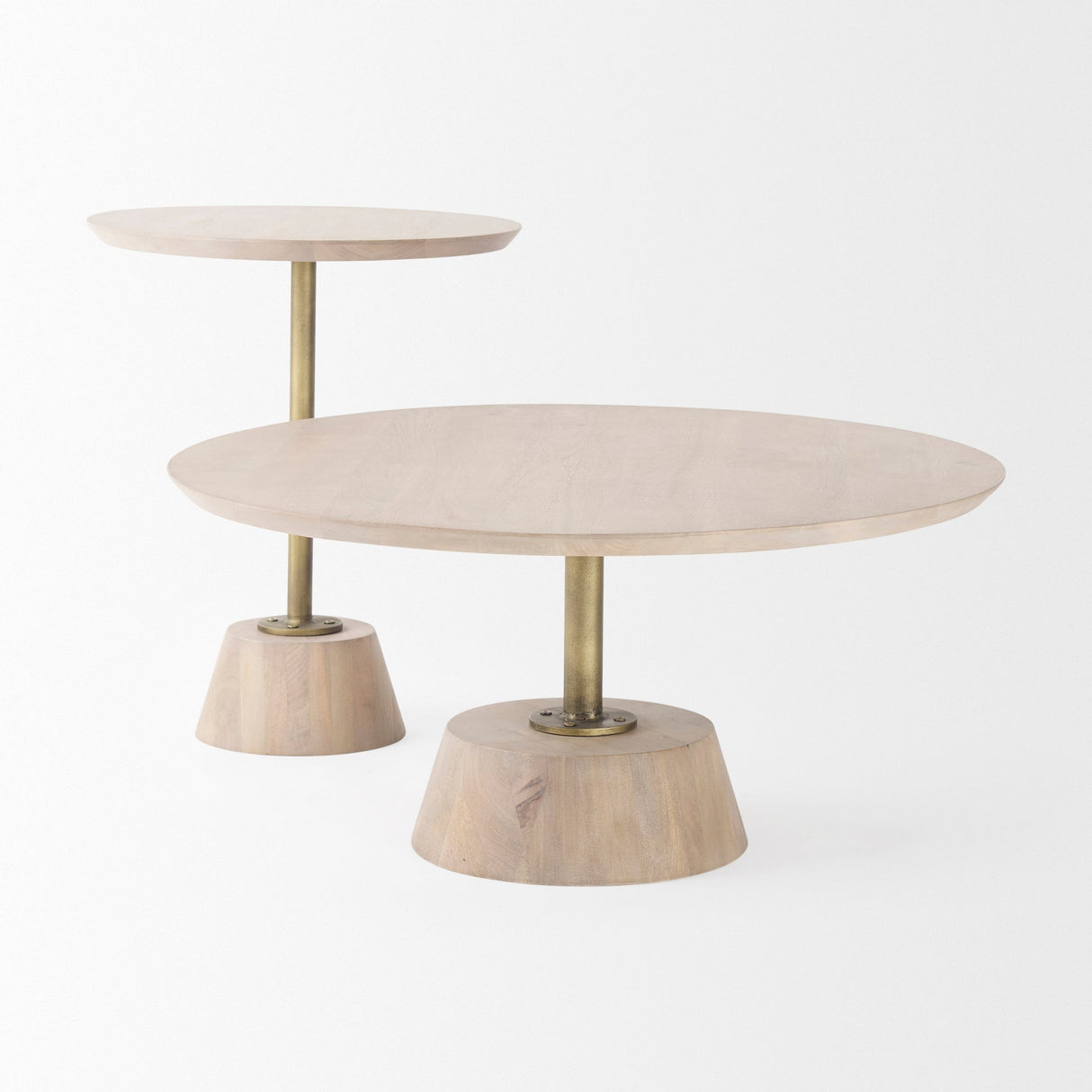Maxwell 20" Round Light Brown Wood w/ Gold Metal Pedestal Side Table by Mercana at Eve Furniture