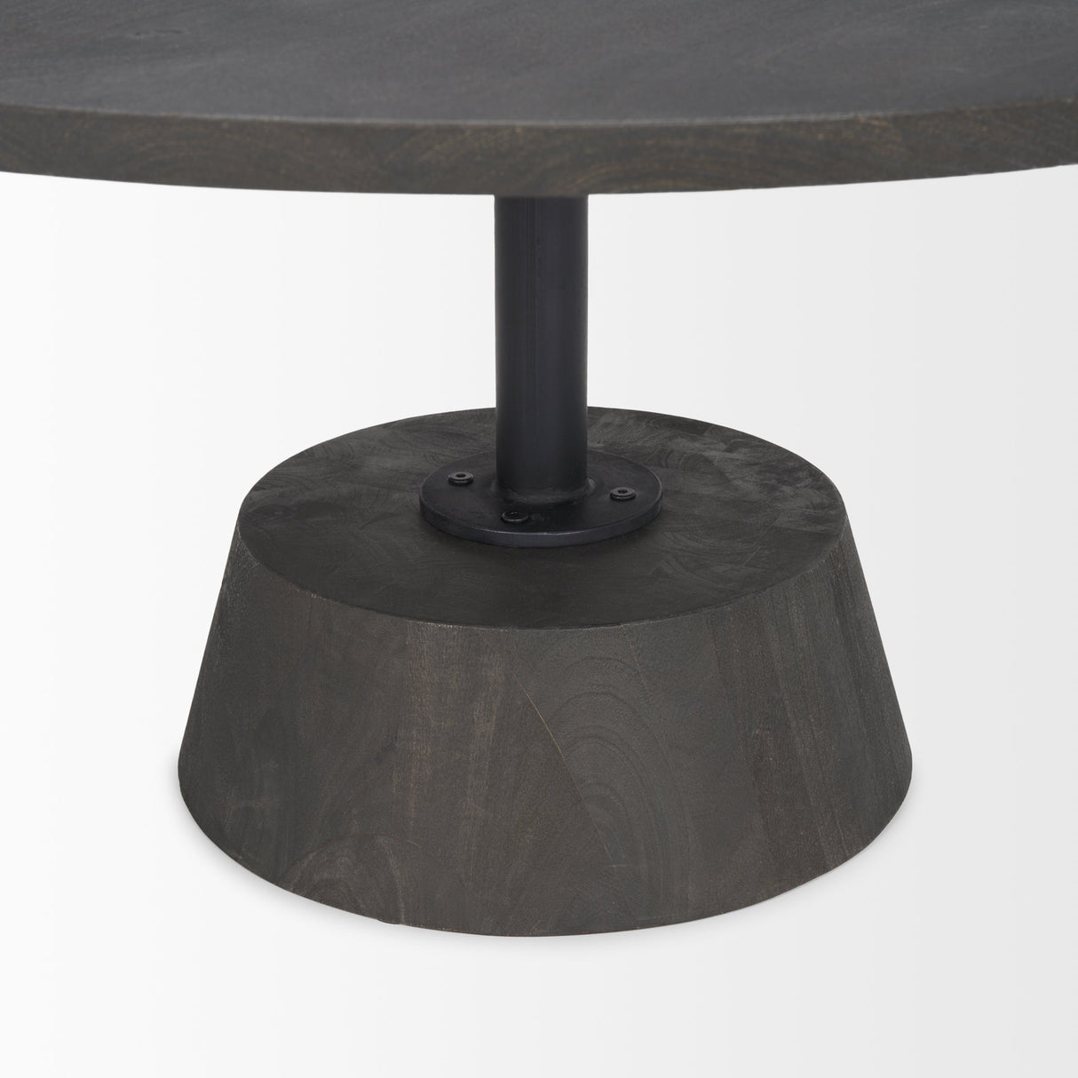 Maxwell Dark Brown Wood W/ Black Metal Pedestal Base Round Coffee Table by Mercana at Eve Furniture
