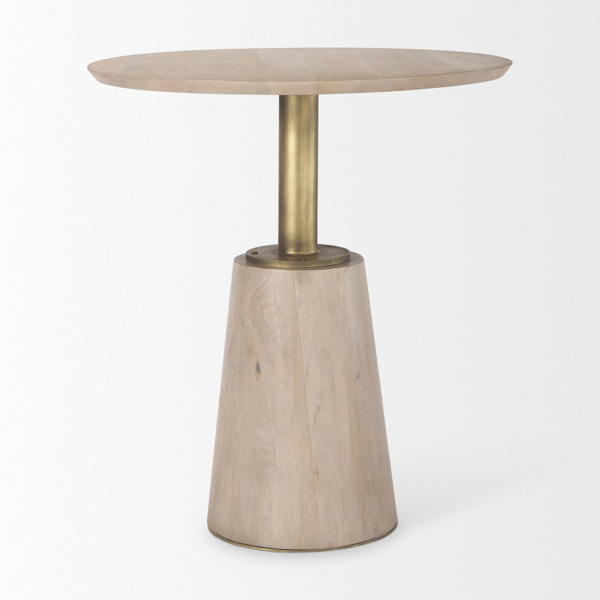 Maxwell Round Light Wood Tabletop & Base w/ Gold Metal Accent Pedestal Bistro Table by Mercana at Eve Furniture