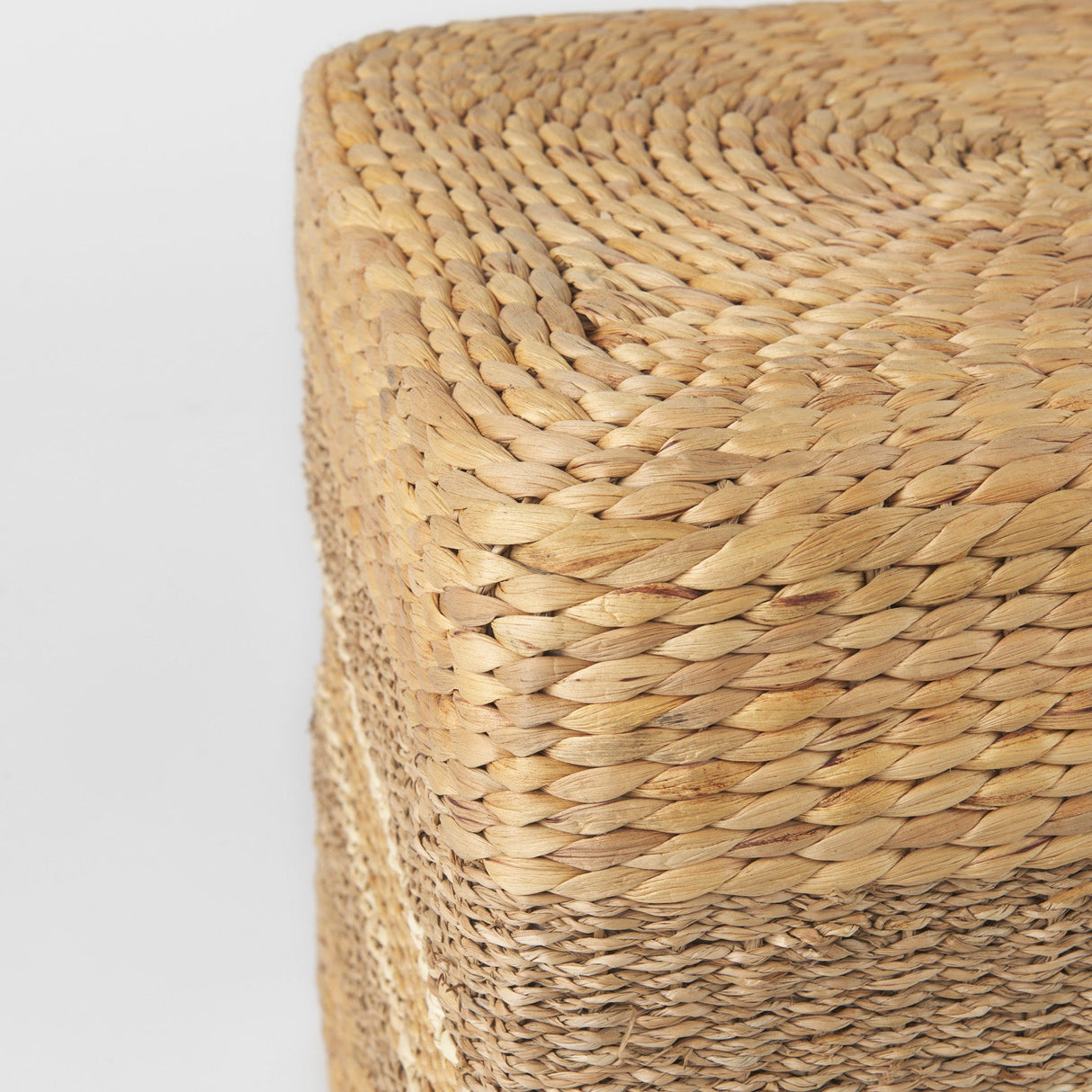 Maya 17.7L x 17.7W x 17.7H Light Brown W/Medium Brown Stripes Seagrass Square Pouf by Mercana at Eve Furniture