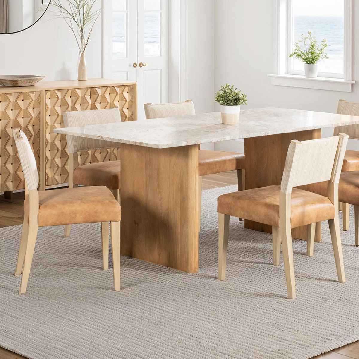 Maya 21" Dining Chair in Durango Linen and Antique Leather with Napoleon Legs, Set of 2 by Home Trends & Design at Eve Furniture