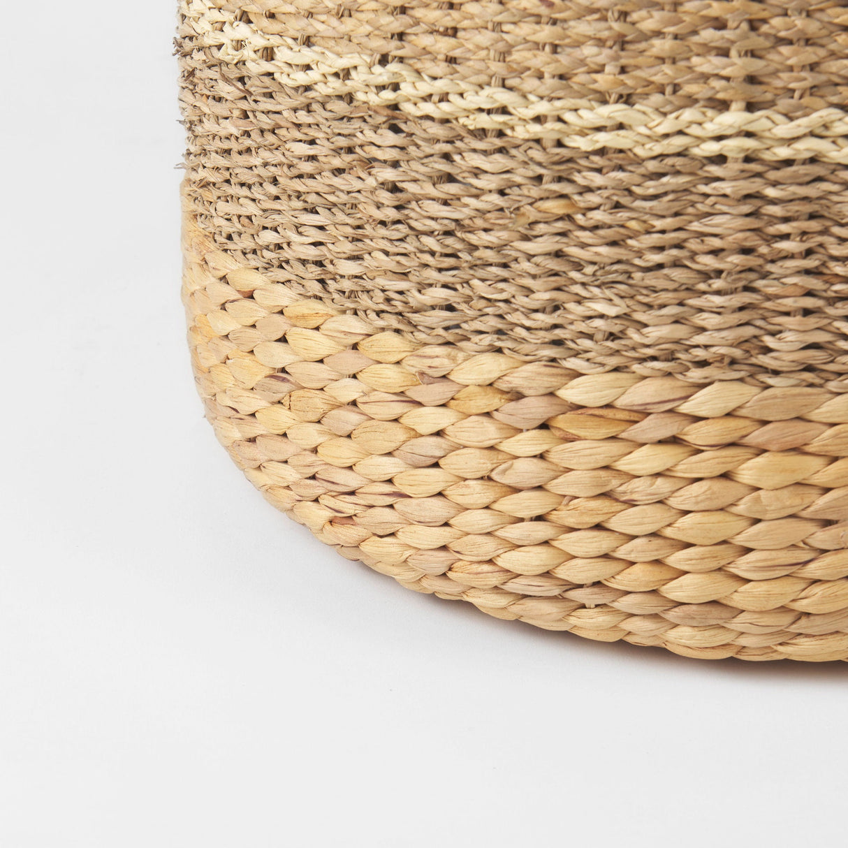 Maya Light Brown W/Medium Brown Stripes Seagrass Round Pouf by Mercana at Eve Furniture