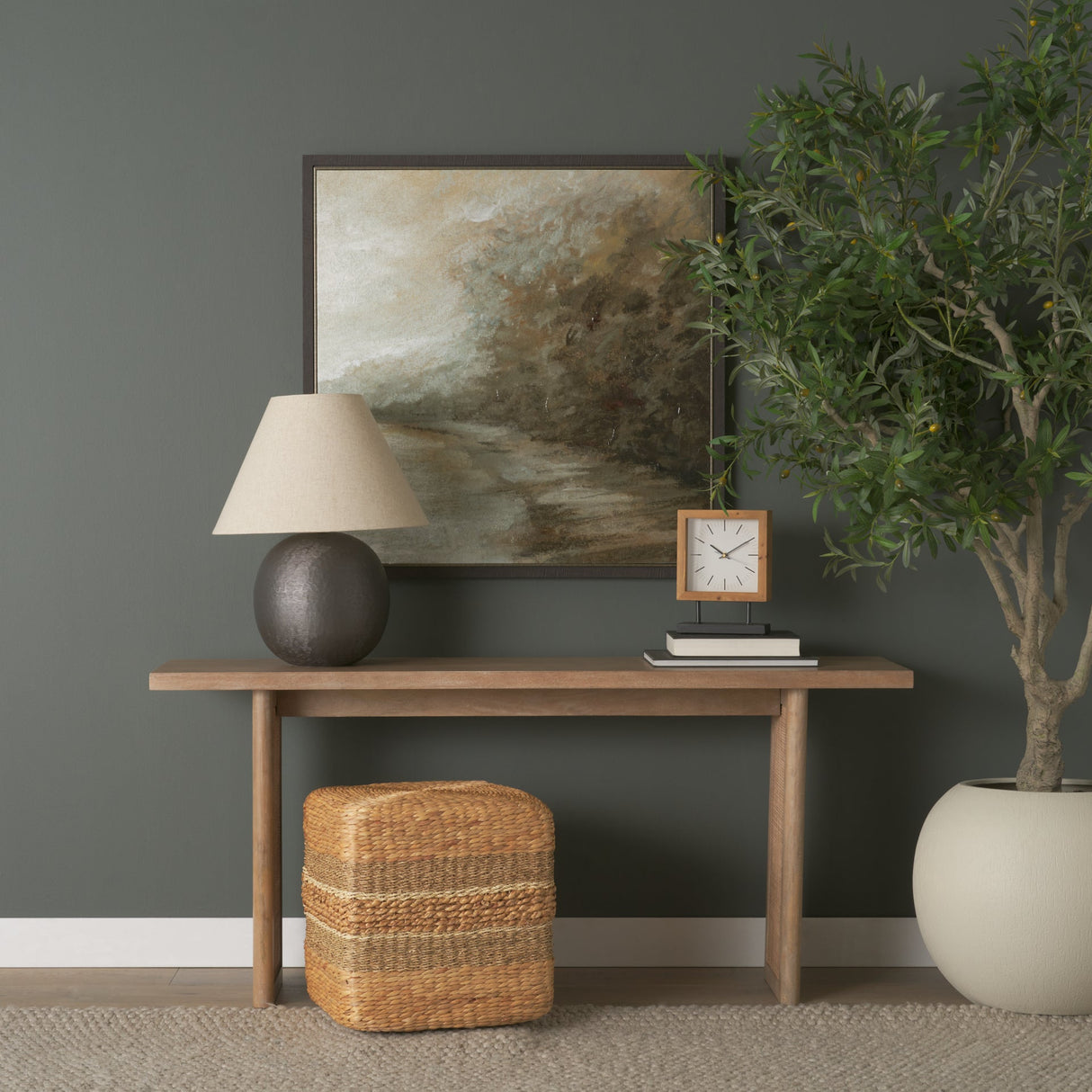 Maya Light Brown W/Medium Brown Stripes Seagrass Square Pouf by Mercana at Eve Furniture