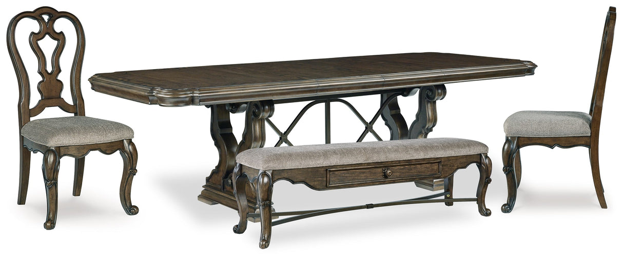 Maylee Dark Brown Dining Table and 4 Chairs and Bench by Ashley at Eve Furniture