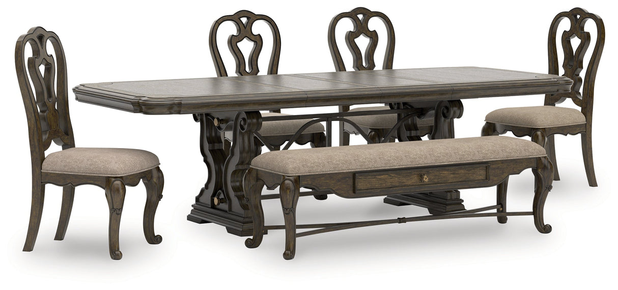 Maylee Dark Brown Dining Table and 4 Chairs and Bench by Ashley at Eve Furniture