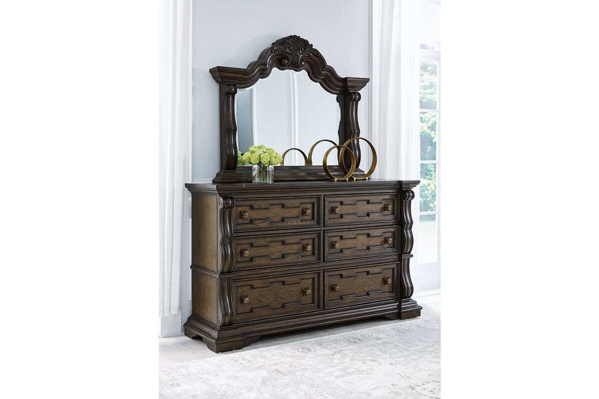 Maylee Dark Brown Upholstered Canopy Bedroom Set by Ashley at Eve Furniture
