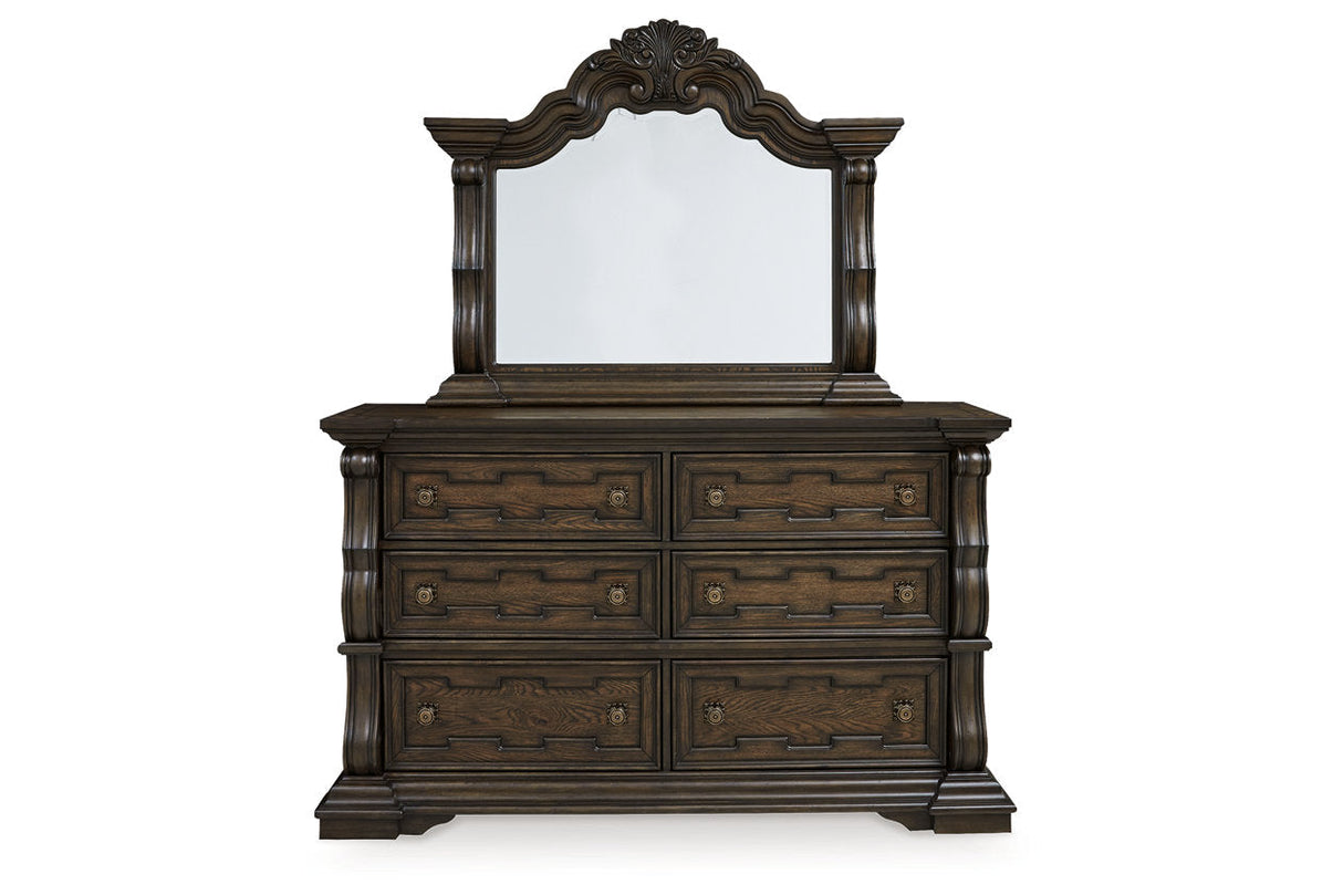 Maylee Dark Brown Upholstered Canopy Bedroom Set by Ashley at Eve Furniture