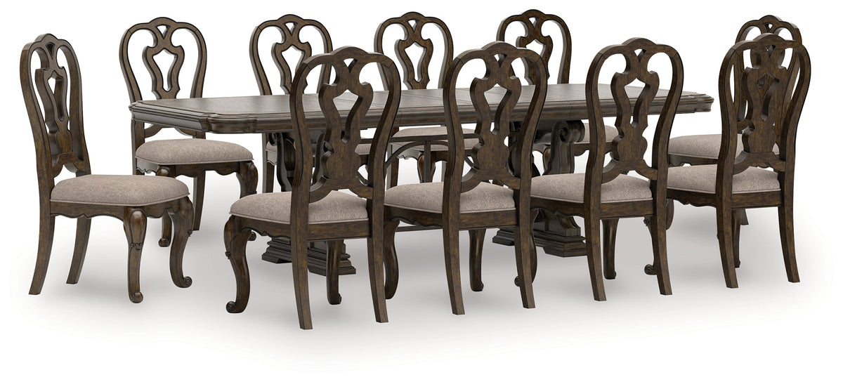 Maylee Dining Table and 10 Chairs in Dark Brown by Ashley at Eve Furniture