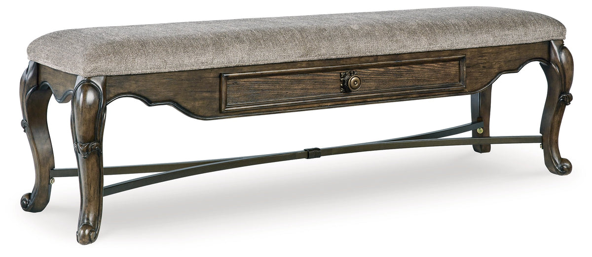 Maylee Dining Table and 6 Chairs and Bench with Storage in Dark Brown by Ashley at Eve Furniture