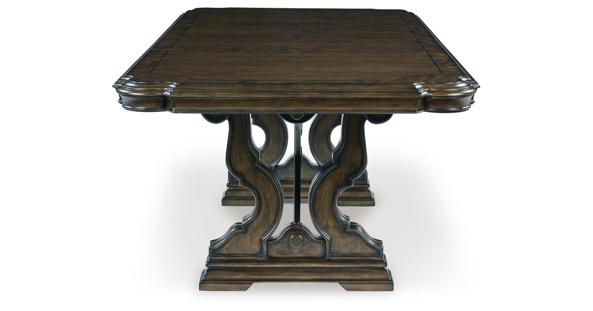 Maylee Dining Table and 6 Chairs and Bench with Storage in Dark Brown by Ashley at Eve Furniture