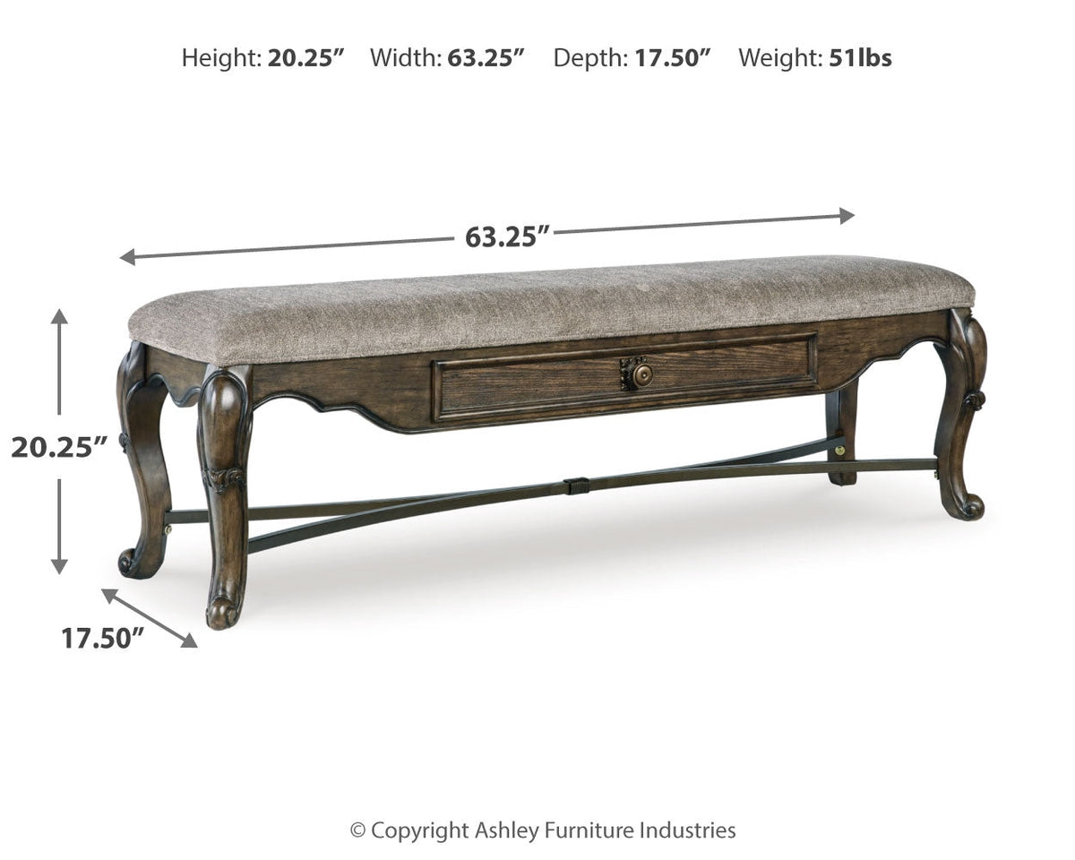 Maylee Dining Table and 6 Chairs and Bench with Storage in Dark Brown by Ashley at Eve Furniture