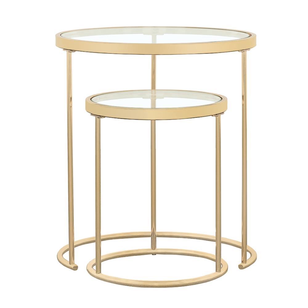 Maylin Gold 2-Piece Round Glass Top Nesting Tables by Coaster at Eve Furniture