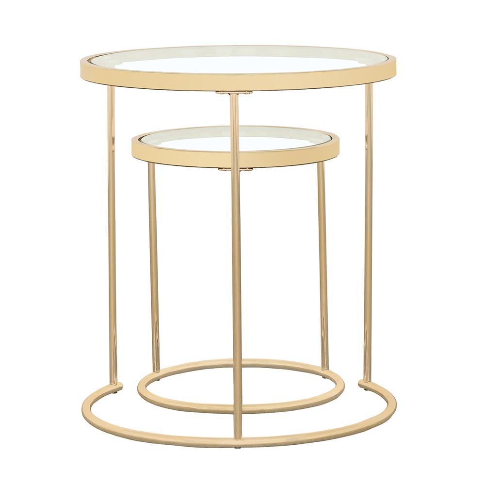 Maylin Gold 2-Piece Round Glass Top Nesting Tables by Coaster at Eve Furniture