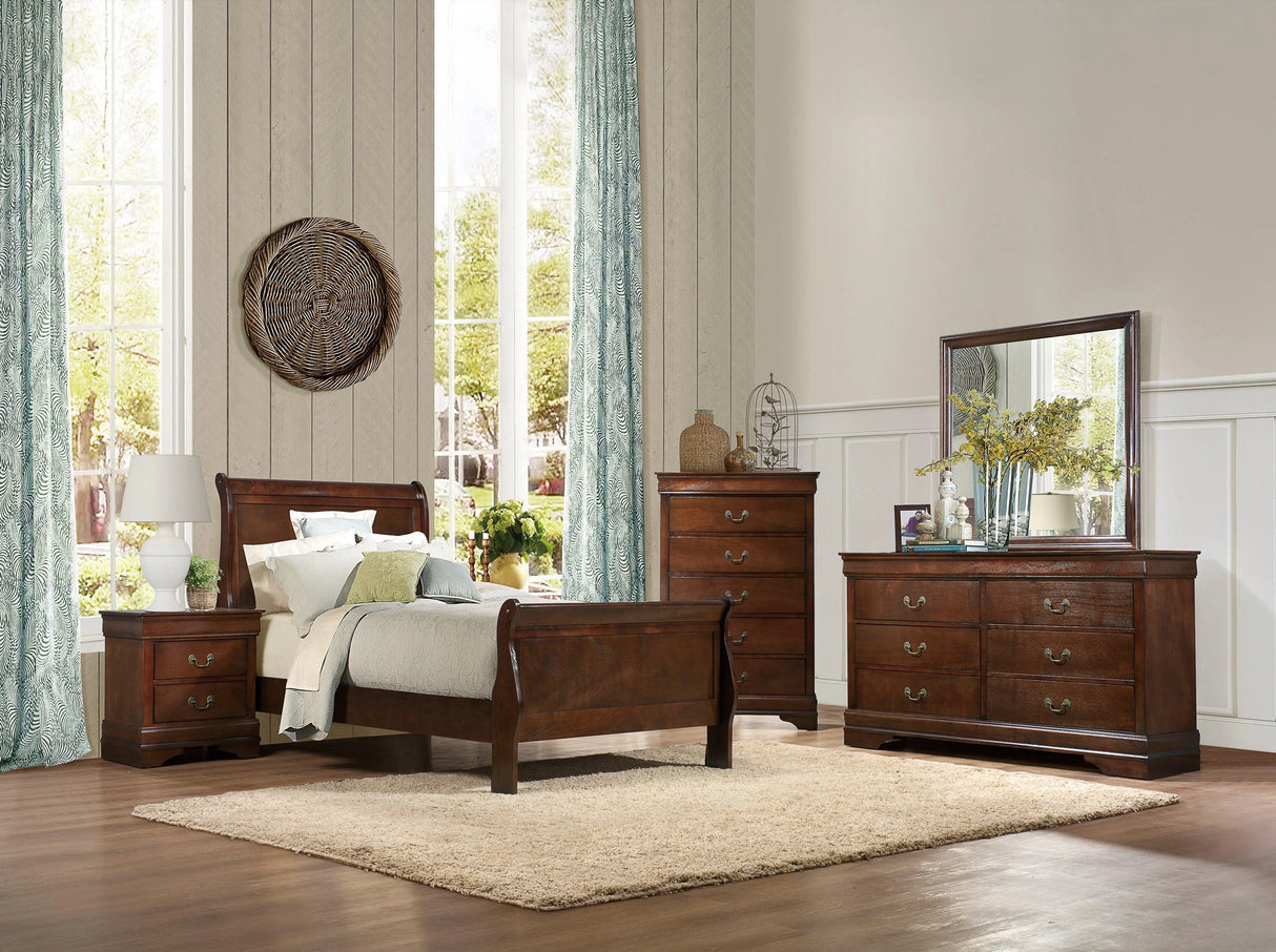 Mayville Brown Cherry Twin Sleigh Bed by Homelegance at Eve Furniture