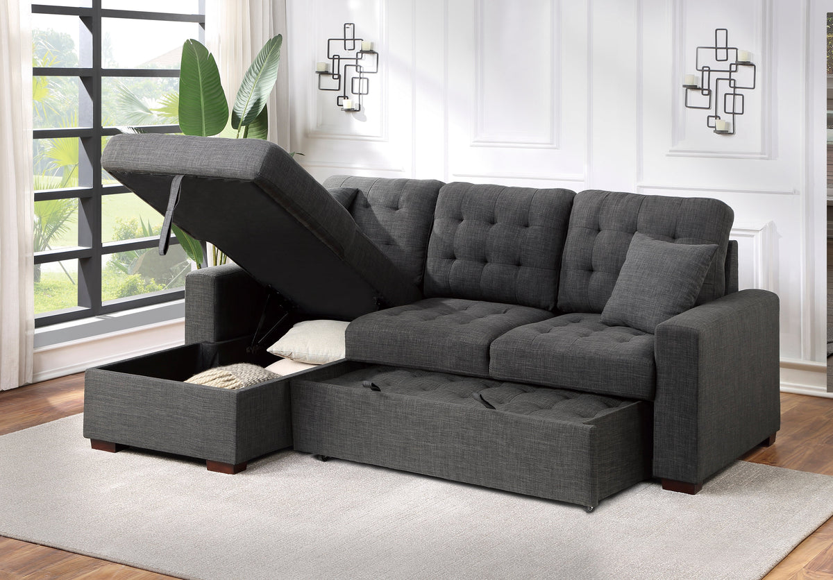 McCafferty Dark Gray 2-Piece Sectional with Pull-out Bed and Left Chaise with Hidden Storage by Homelegance at Eve Furniture