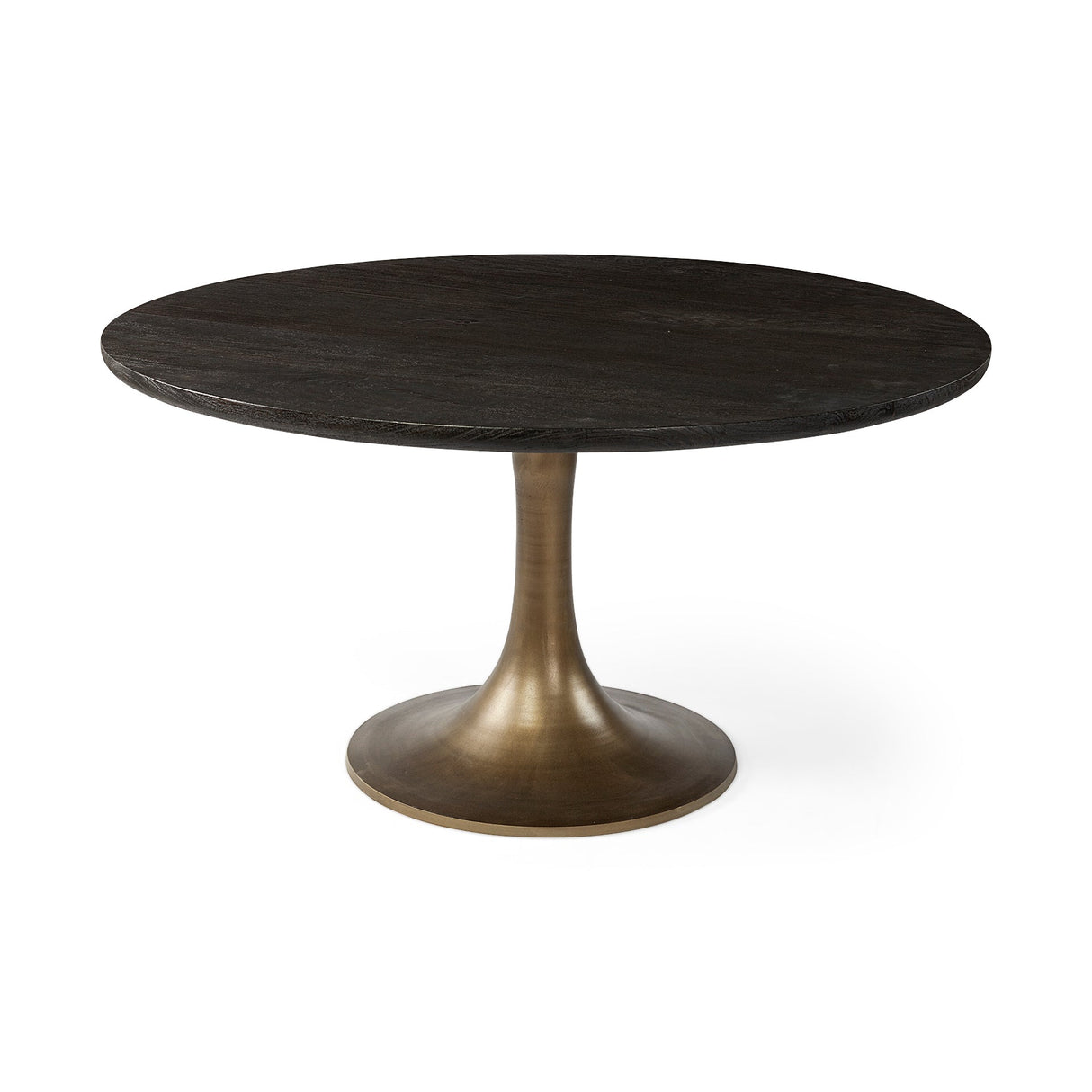 McLeod II Round Brown Solid Wood Top Gold Metal Base Dining Table by Mercana at Eve Furniture