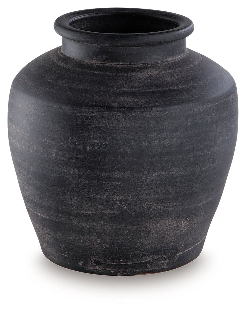 Meadie Distressed Black Vase by Ashley at Eve Furniture