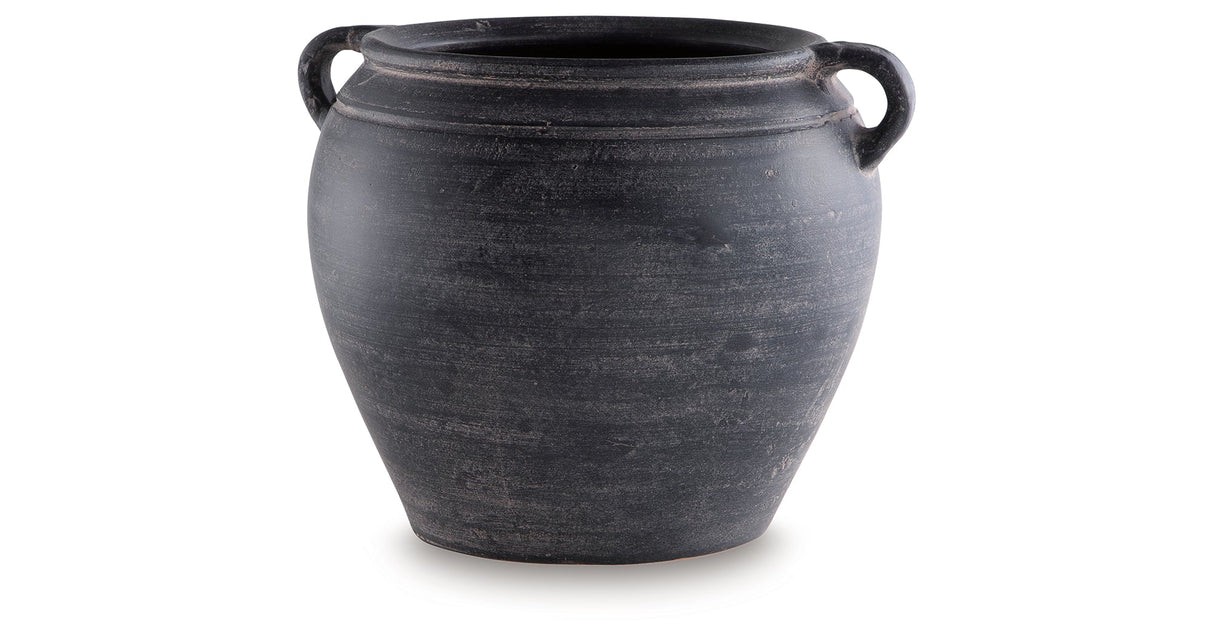 Meadie Distressed Black Vase by Ashley at Eve Furniture