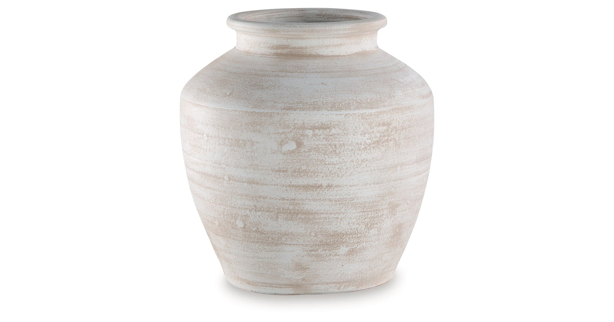 Meadie Distressed White Vase by Ashley at Eve Furniture