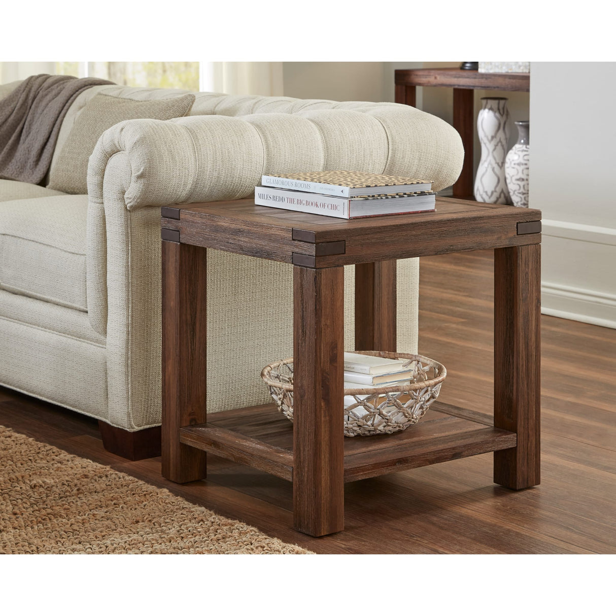 Meadow Solid Wood Rectangular Side Table in Brick Brown by Modus Furniture at Eve Furniture