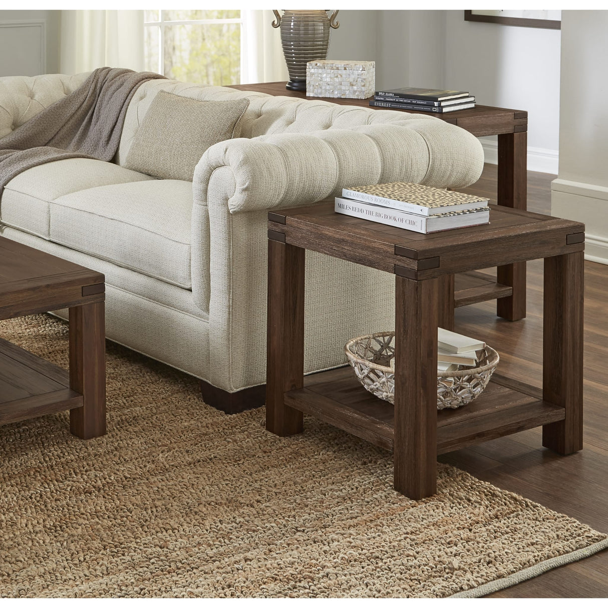 Meadow Solid Wood Rectangular Side Table in Brick Brown by Modus Furniture at Eve Furniture